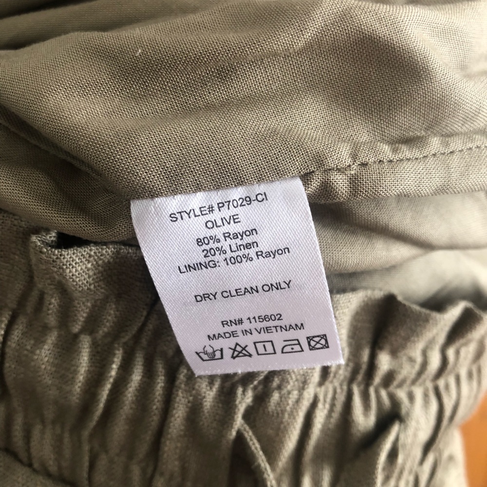 Linen blend olive drawstring pants - Picture 5 of 5